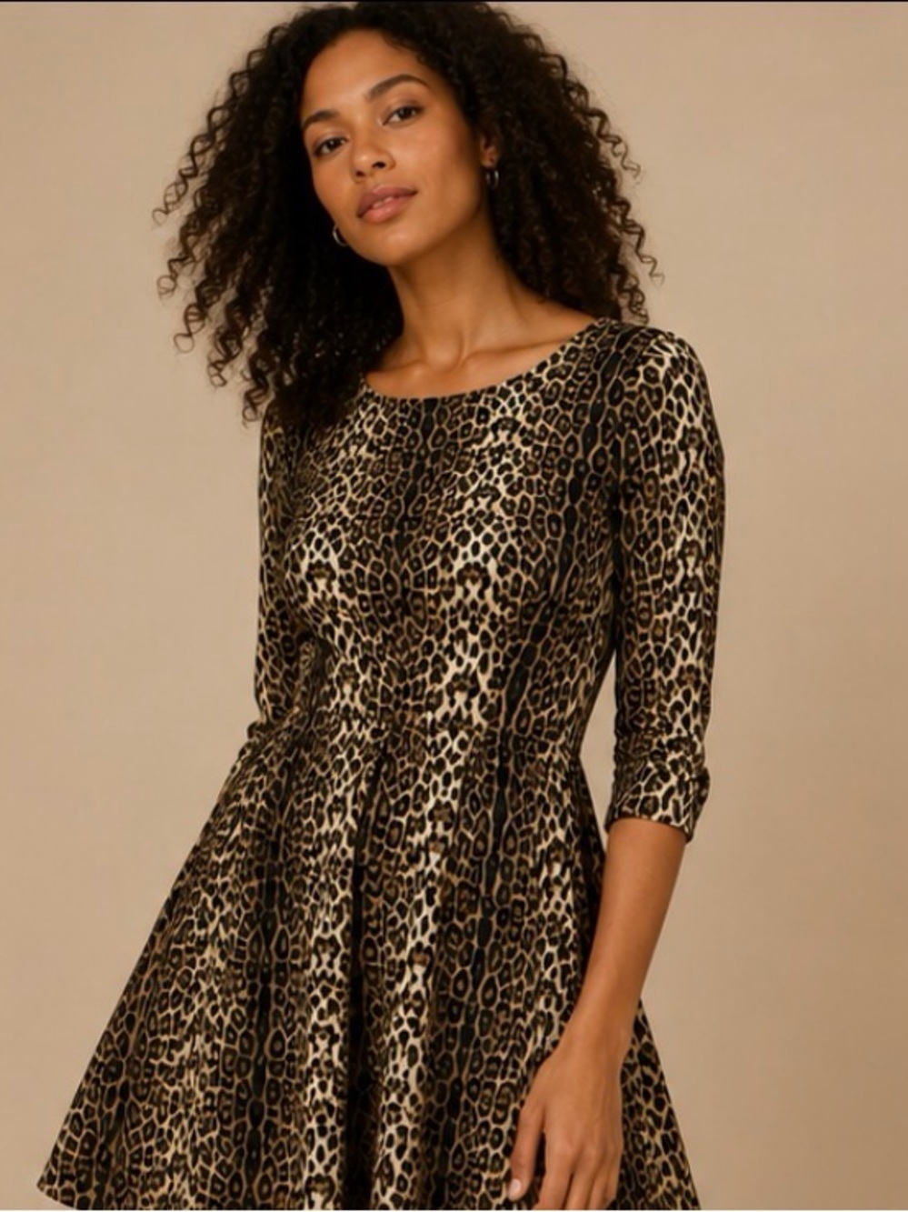 Leopard Print Fit & Flare Dress Womens XL Animal Print Midi Dress